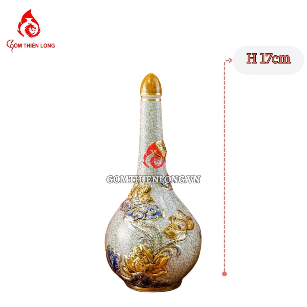 Nậm Rượu Thờ Bát Tràng Men Rạn Vẽ Vàng 240147