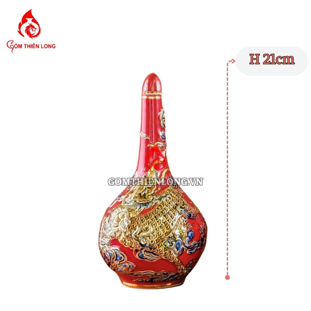 Nậm Rượu Thờ Bát Tràng Men Màu Đỏ Vẽ Vàng 240148