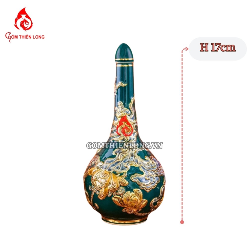 Nậm Rượu Thờ Bát Tràng Men Xanh Lục Bảo Vẽ Vàng 240151