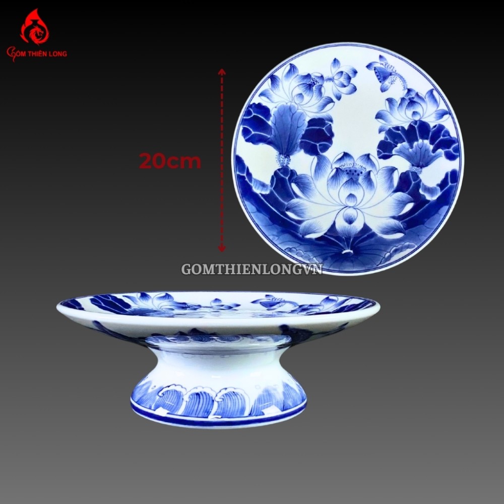 Bộ Đồ Thờ Bát Tràng Men Lam Huế Vẽ Hoa Sen 240801