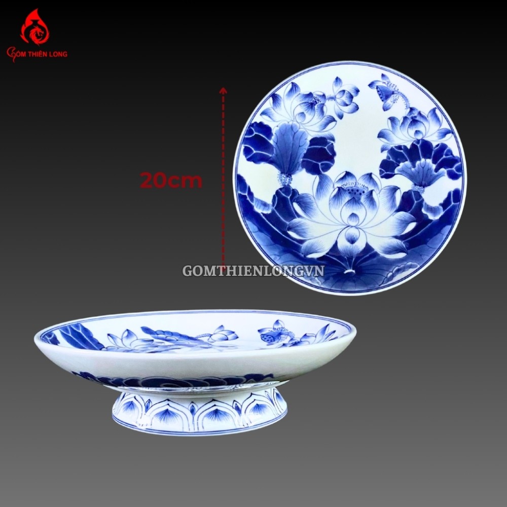 Bộ Đồ Thờ Bát Tràng Men Lam Huế Vẽ Hoa Sen 240801