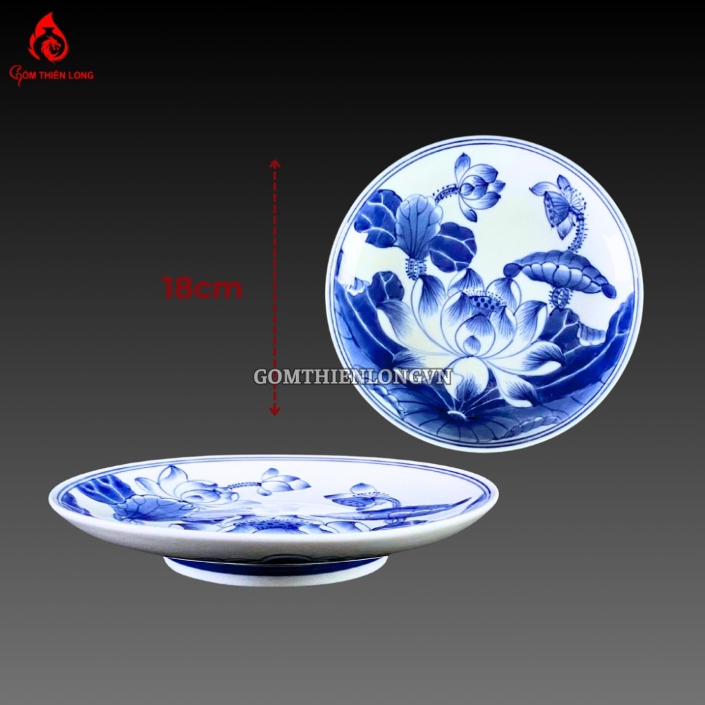 Bộ Đồ Thờ Bát Tràng Men Lam Huế Vẽ Hoa Sen 240801