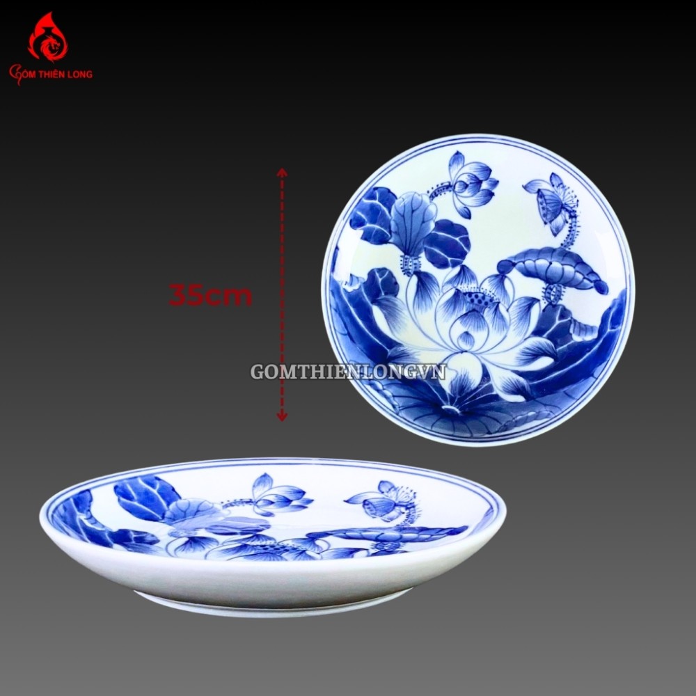 Bộ Đồ Thờ Bát Tràng Men Lam Huế Vẽ Hoa Sen 240801