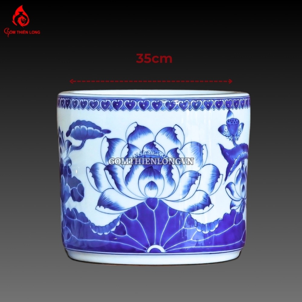 Bộ Đồ Thờ Bát Tràng Men Lam Huế Vẽ Hoa Sen 240801