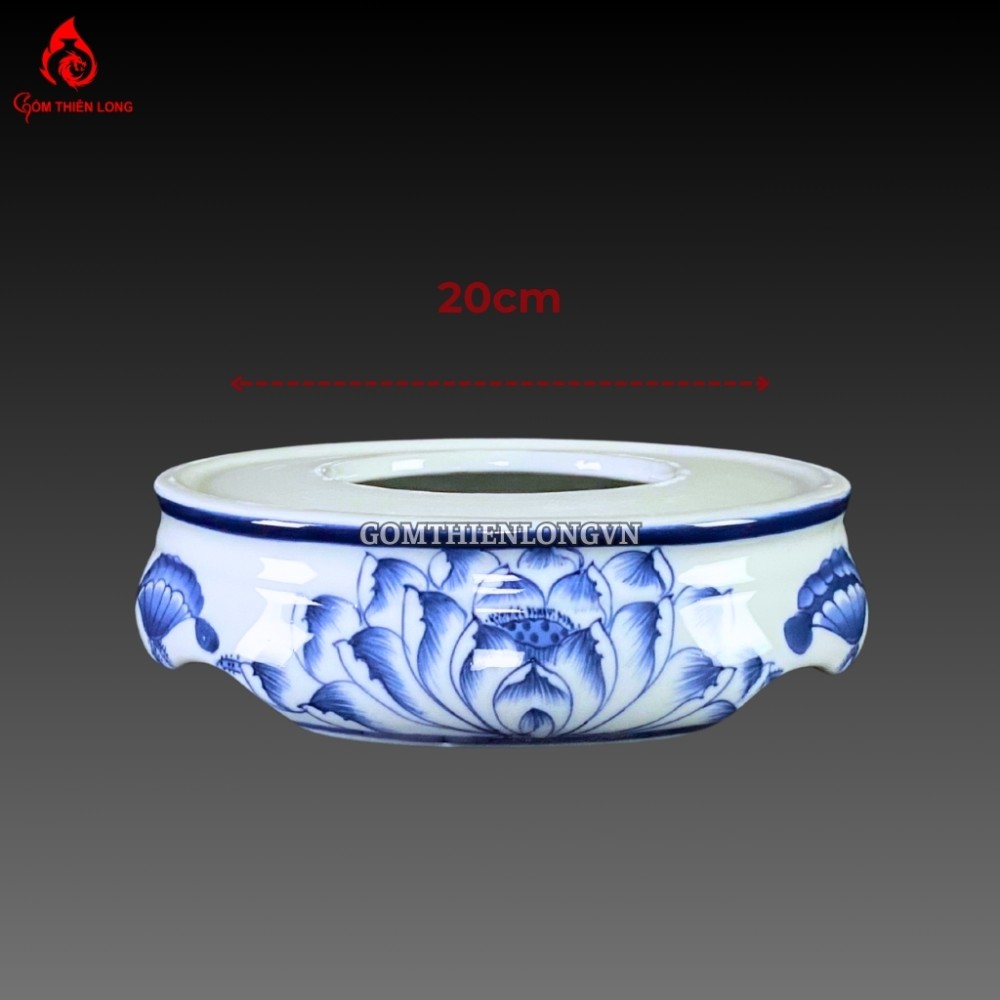 Bộ Đồ Thờ Bát Tràng Men Lam Huế Vẽ Hoa Sen 240801