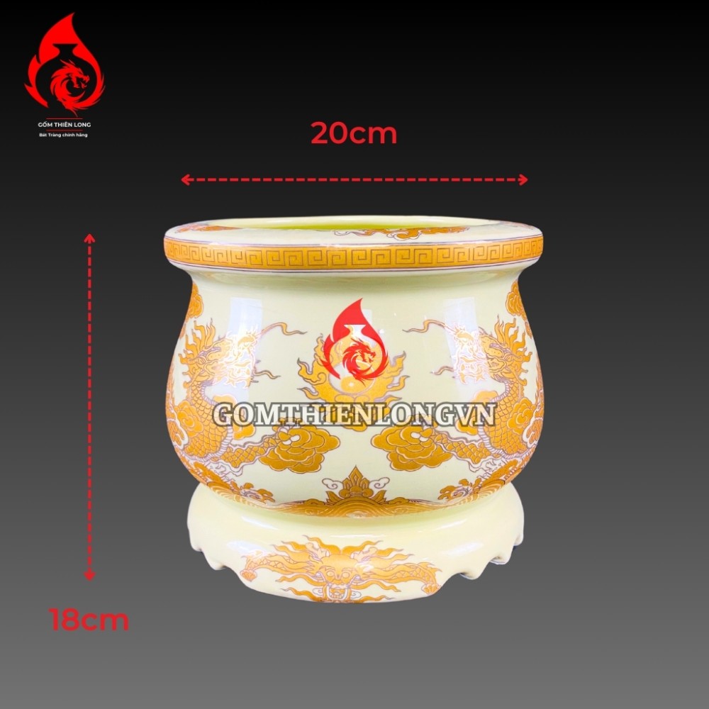 Bát Hương Quả Lựu Bát Tràng Men Vàng Vẽ Ánh Kim 241105