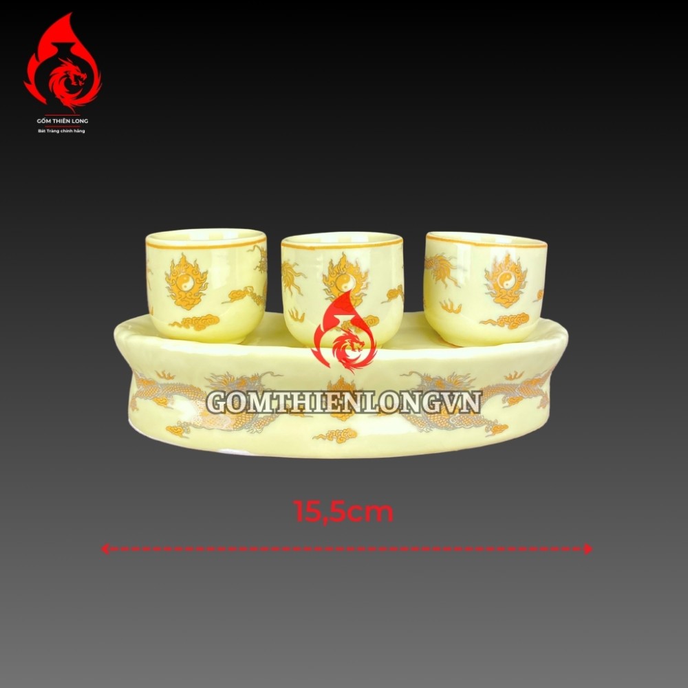 Bộ Đồ Thờ Bát Tràng Men Vàng Kem Vẽ Ánh Kim 241104