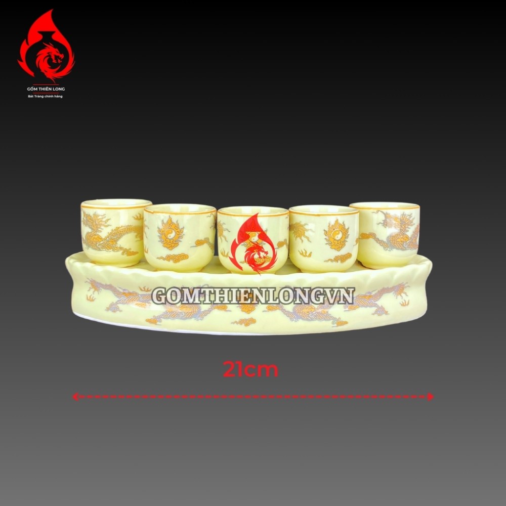 Bộ Đồ Thờ Bát Tràng Men Vàng Kem Vẽ Ánh Kim 241104