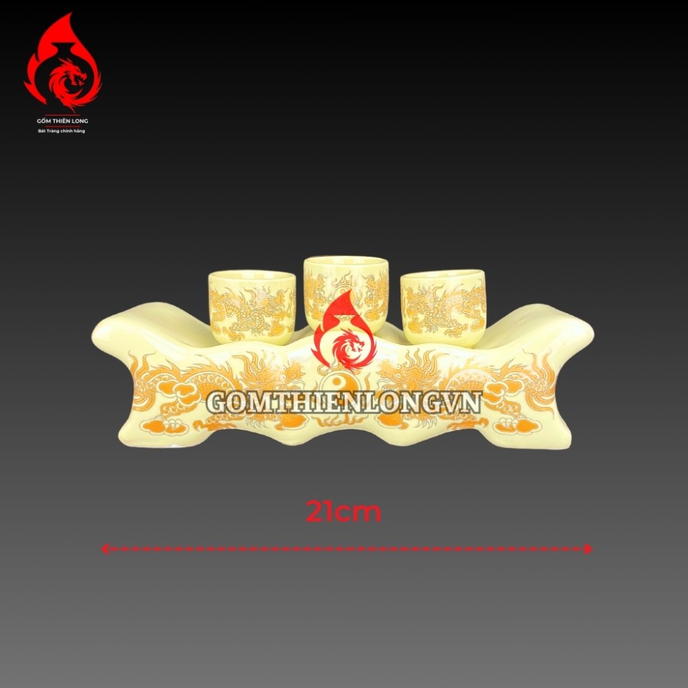 Bộ Đồ Thờ Bát Tràng Men Vàng Kem Vẽ Ánh Kim 241104