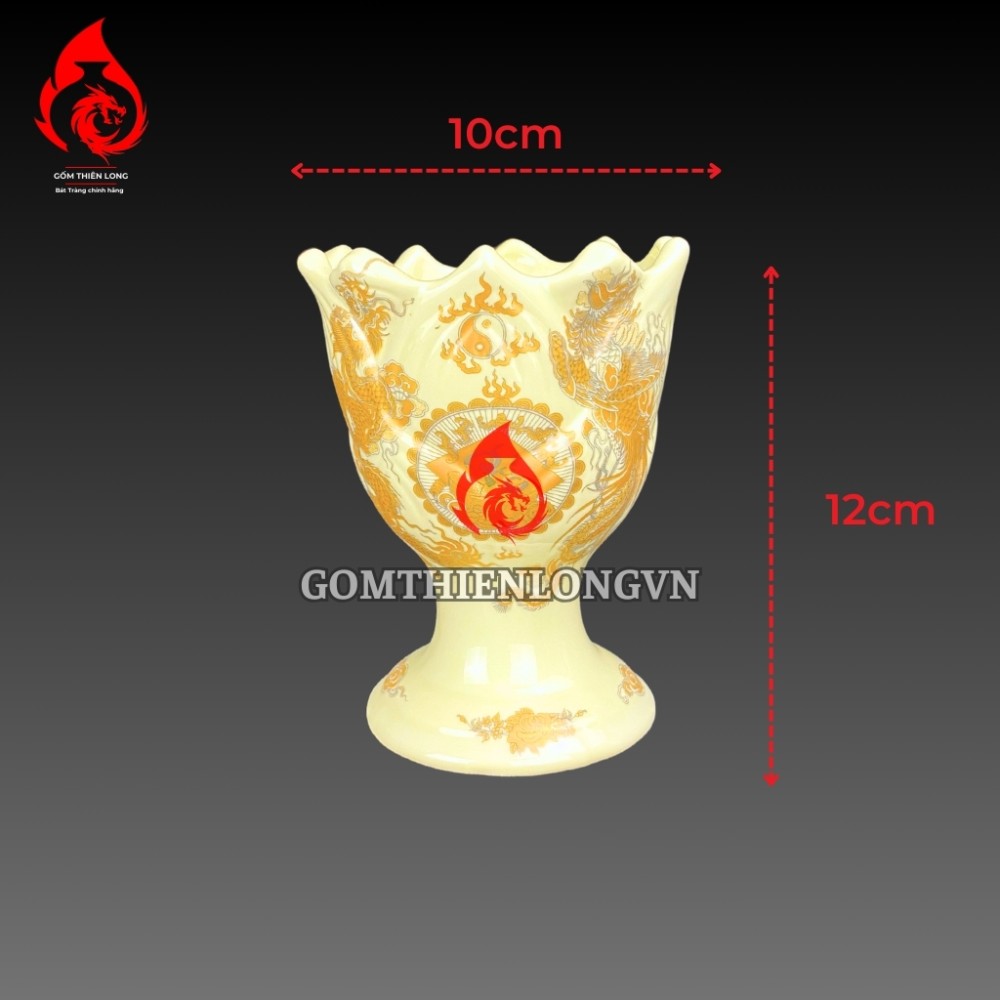 Bộ Đồ Thờ Bát Tràng Men Vàng Kem Vẽ Ánh Kim 241104