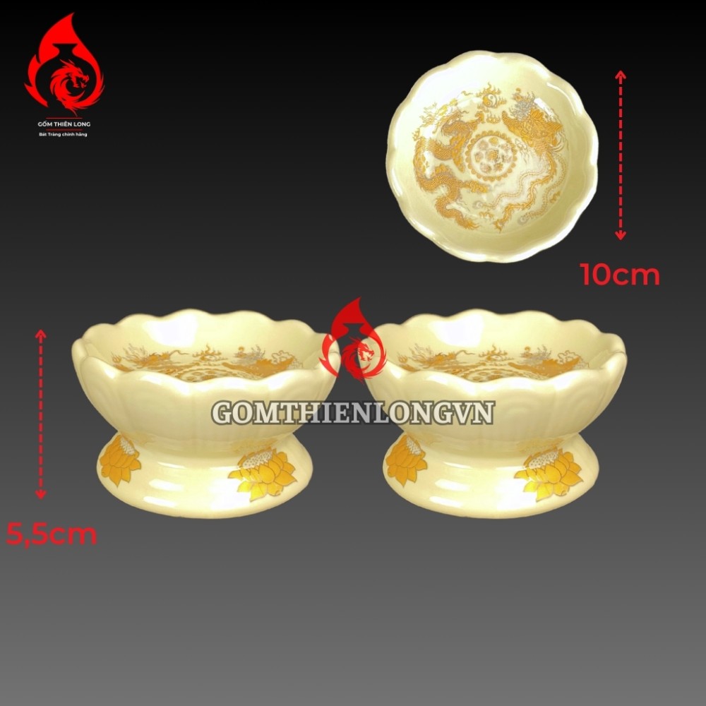 Bộ Đồ Thờ Bát Tràng Men Vàng Kem Vẽ Ánh Kim 241104