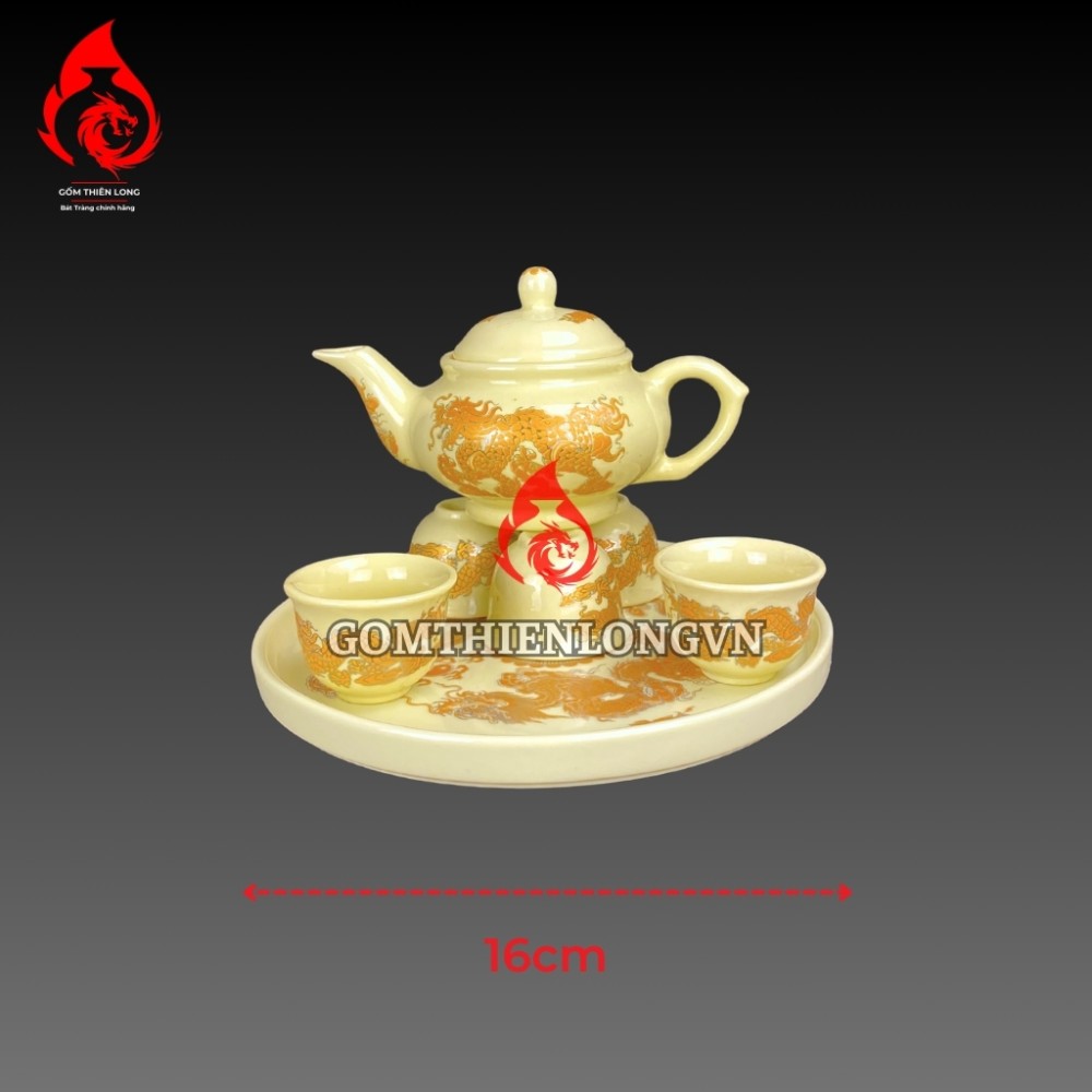 Bộ Đồ Thờ Bát Tràng Men Vàng Kem Vẽ Ánh Kim 241104