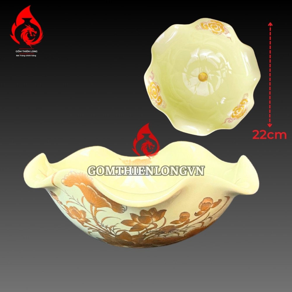 Bộ Đồ Thờ Bát Tràng Men Vàng Kem Vẽ Ánh Kim 241104