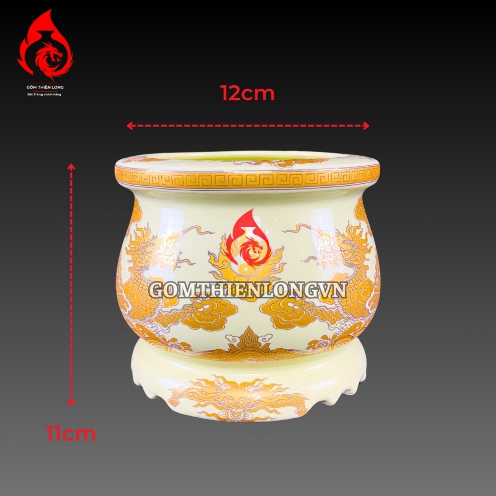 Bát Hương Quả Lựu Bát Tràng Men Vàng Vẽ Ánh Kim 241105