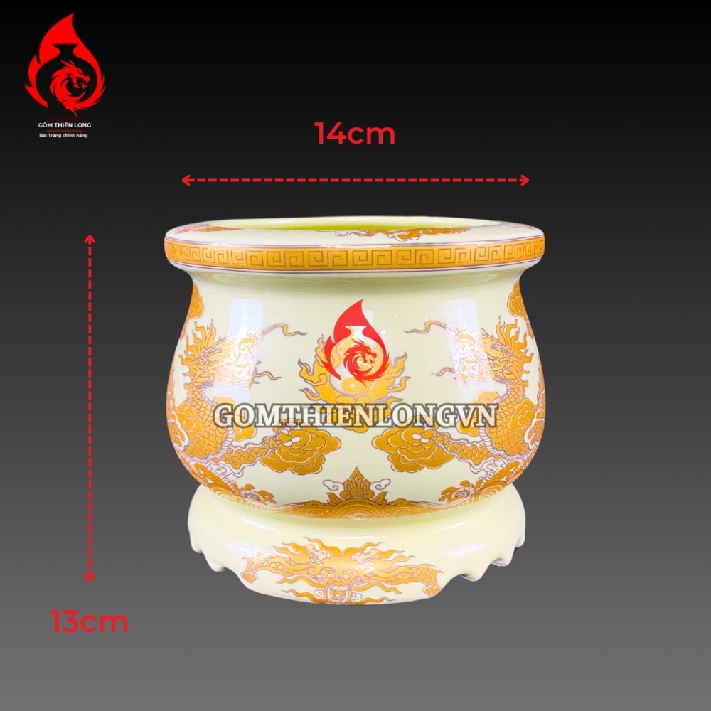 Bát Hương Quả Lựu Bát Tràng Men Vàng Vẽ Ánh Kim 241105