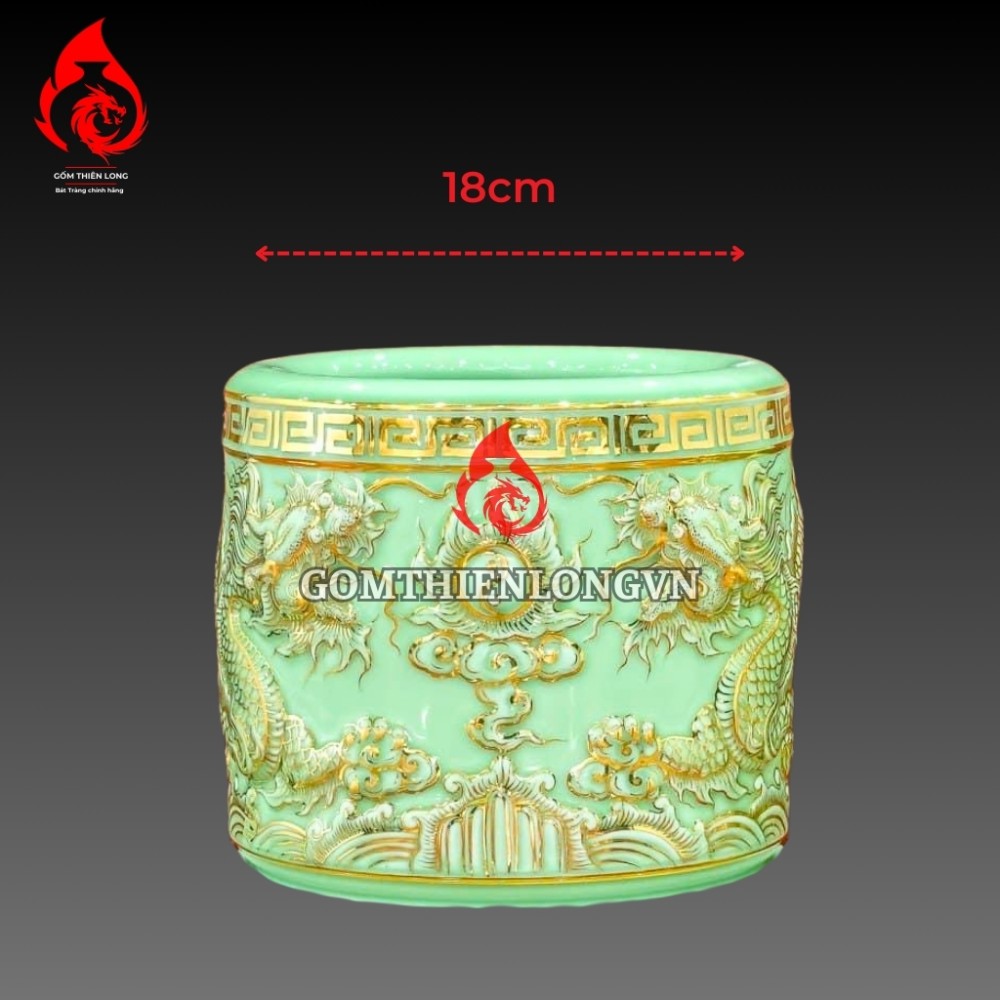 Bát Hương Bát Tràng Men Xanh Ngọc Bích Vẽ Vàng 241107