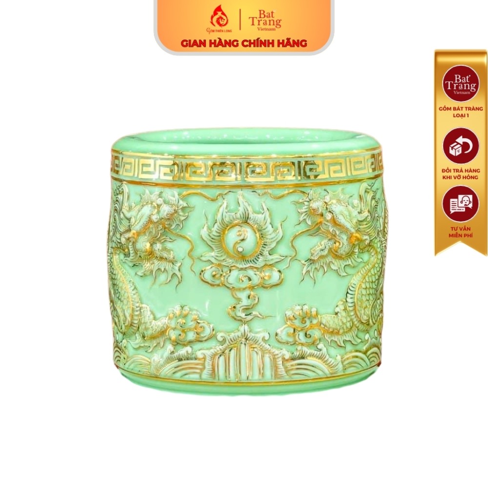 Bộ Bát Hương Bát Tràng Men Xanh Ngọc Bích Vẽ Vàng 241108
