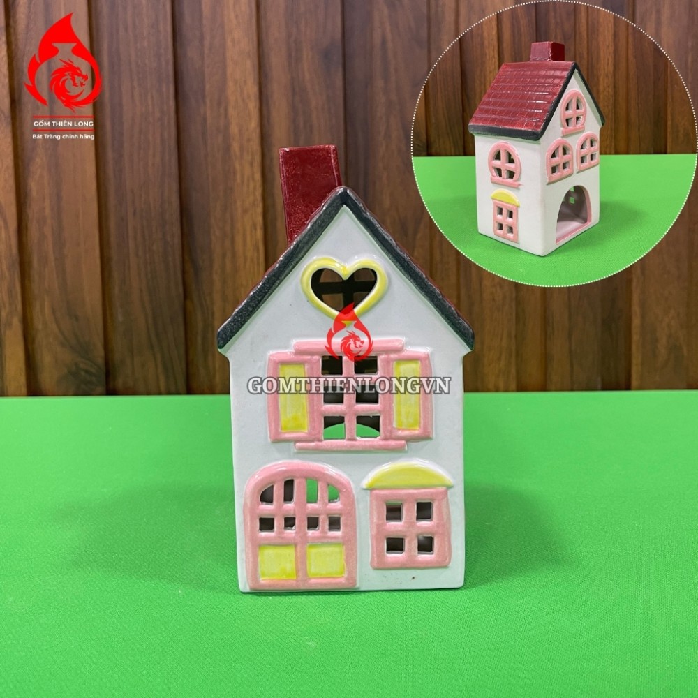 Đèn Đốt Nến Thơm Hình Ngôi Nhà Mini Bằng Sứ 250425