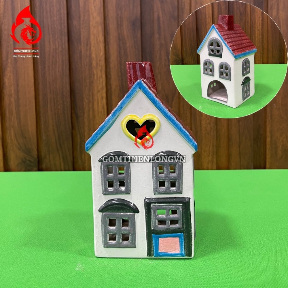 Đèn Đốt Nến Thơm Hình Ngôi Nhà Mini Bằng Sứ 250425