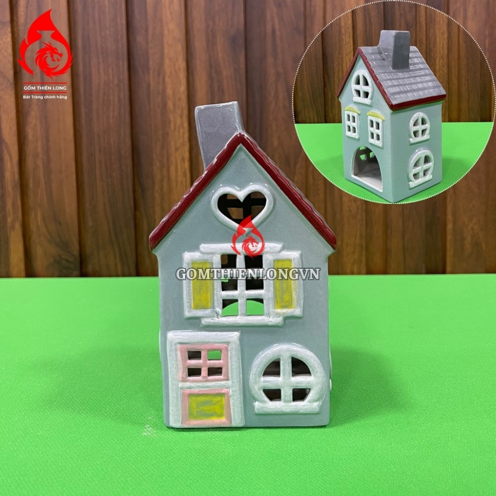 Đèn Đốt Nến Thơm Hình Ngôi Nhà Mini Bằng Sứ 250425