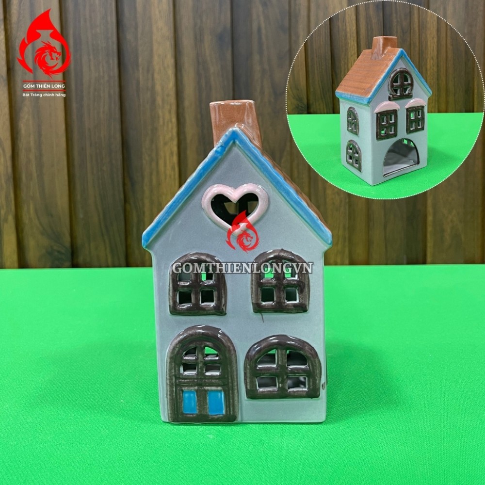 Đèn Đốt Nến Thơm Hình Ngôi Nhà Mini Bằng Sứ 250425