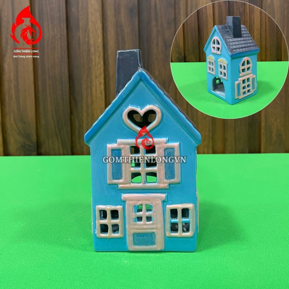 Đèn Đốt Nến Thơm Hình Ngôi Nhà Mini Bằng Sứ 250425