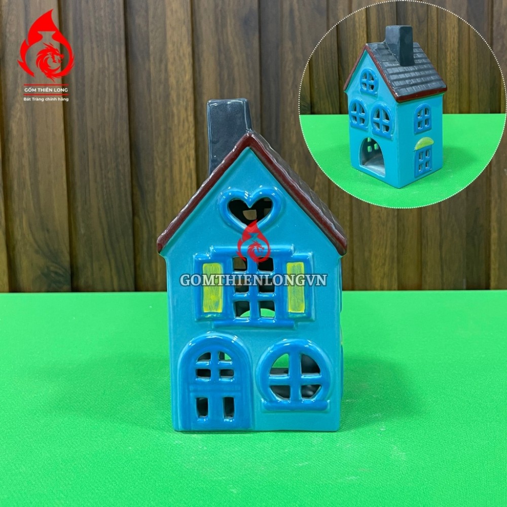 Đèn Đốt Nến Thơm Hình Ngôi Nhà Mini Bằng Sứ 250425