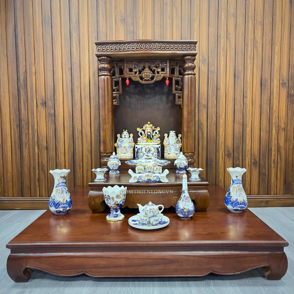 Trọn Bộ Đồ Thờ Thần Tài Vẽ Vàng 24k Men Lam Bát Tràng Cao Cấp 252602