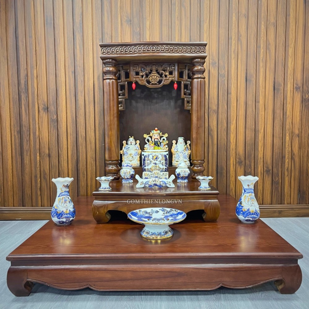 Trọn Bộ Đồ Thờ Thần Tài Vẽ Vàng 24k Men Lam Bát Tràng Cao Cấp 252602