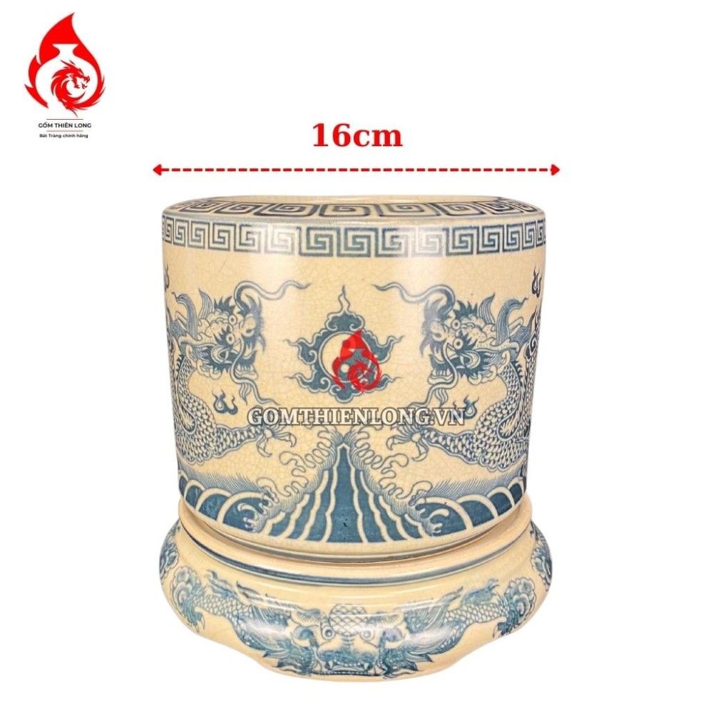 Bộ Bát Hương Bát Tràng Men Rạn Vẽ Rồng Kèm Đế Sứ RD060723