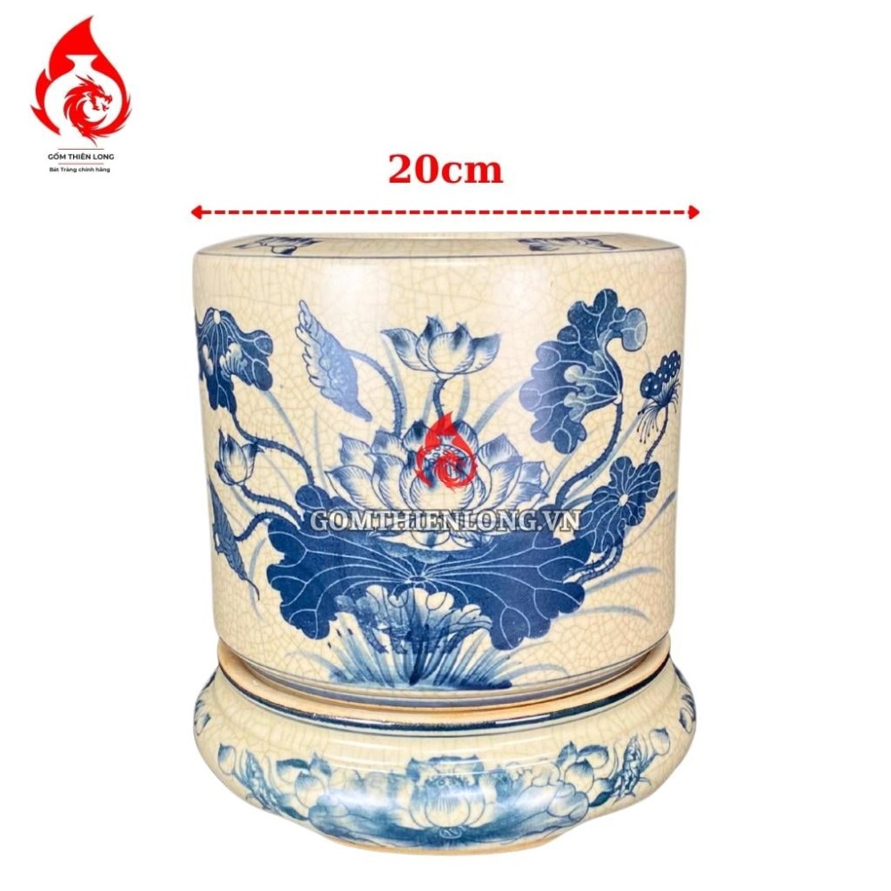 Bộ Bát Hương Men Rạn Vẽ Sen Kèm Đế Sứ SD060723