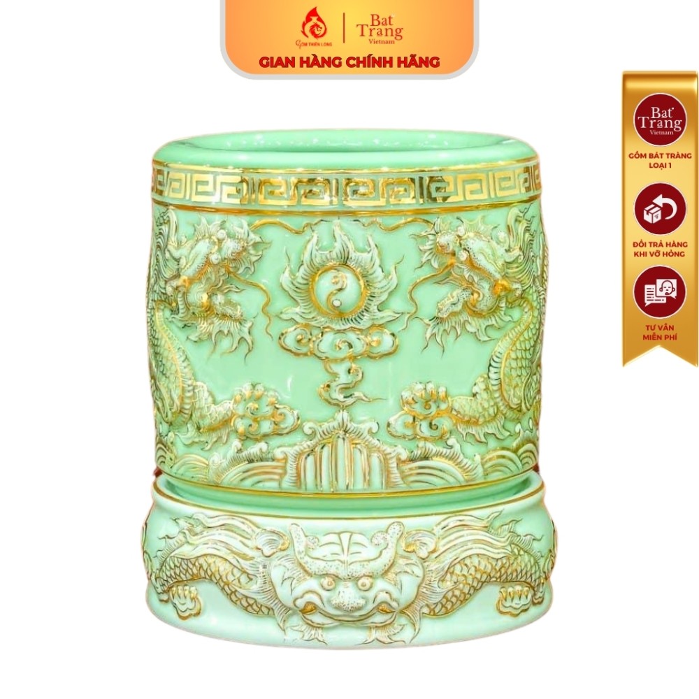 Bát Hương Bát Tràng Men Xanh Ngọc Bích Vẽ Vàng 241107