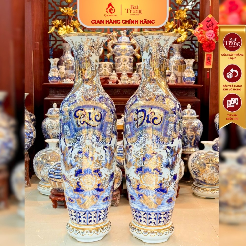 Lộc Bình Bát Tràng Vẽ Vàng Phúc Đức 241203