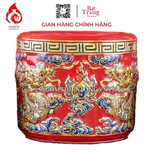 Bát Hương Vẽ Vàng Màu Đỏ Đắp Nổi Rồng 231015