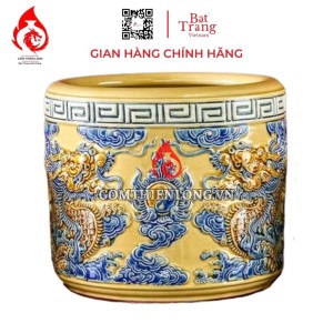 Bát Hương Màu Vàng Hoàng Tộc Đắp Nổi Rồng 231019
