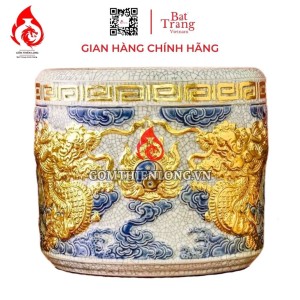 Bát Hương Dát Vàng Men Rạn Đắp Nổi Rồng 231012
