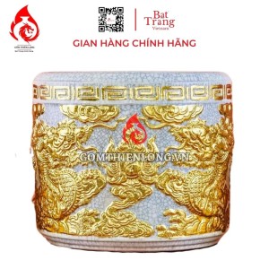 Bát Hương Dát Vàng Men Rạn Đắp Nổi Rồng 231011