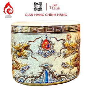 Bát Hương Vẽ Vàng Men Rạn Đắp Nổi Rồng 231007