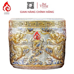 Bát Hương Vẽ Vàng Men Rạn Đắp Nổi Rồng 231013