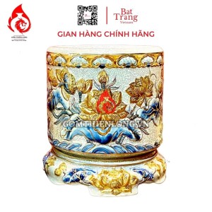 Bát Hương Vẽ Vàng Men Rạn Hoa Sen Kèm Đế 231006