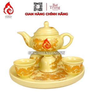 Bộ Ấm Chén Bàn Thờ Màu Vàng Vẽ Ánh Kim 231133