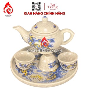 Bộ Ấm Chén Bàn Thờ Men Rạn Vẽ Rồng Phượng 231134
