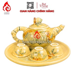 Bộ Ấm Chén Bàn Thờ Men Rạn Vàng Hoàng Lưu Ly 231135