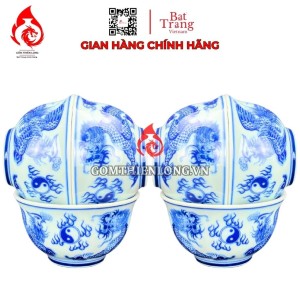 Bộ Bát Cơm Thờ Cúng Bát Tràng Men Xanh Lam Vẽ Rồng Phượng 231145