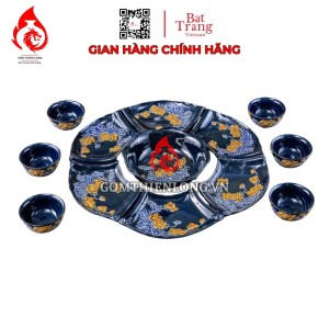 Bộ Bát Đĩa Hoa Mặt Trời Men Xanh Tím Coban Đắp Nổi 240109