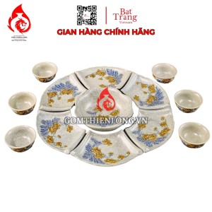 Bộ Bát Đĩa Hoa Mặt Trời Men Rạn Đắp Nổi Hoa Sen 240106