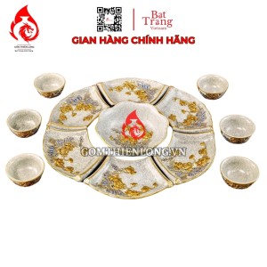 Bộ Bát Đĩa Hoa Mặt Trời Men Rạn Vẽ Vàng 240105