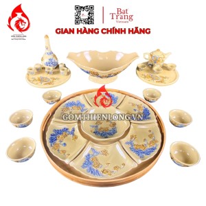 Bộ Bát Đĩa Hoa Mặt Trời Men Vàng Hoàng Tộc 240104