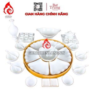 Bộ Bát Đĩa Thắp Hương Men Trắng Viền Vàng 24k 240103