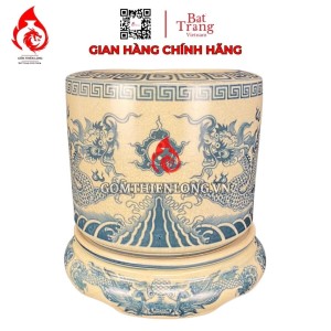 Bộ Bát Hương Bát Tràng Men Rạn Vẽ Rồng Kèm Đế Sứ RD060723